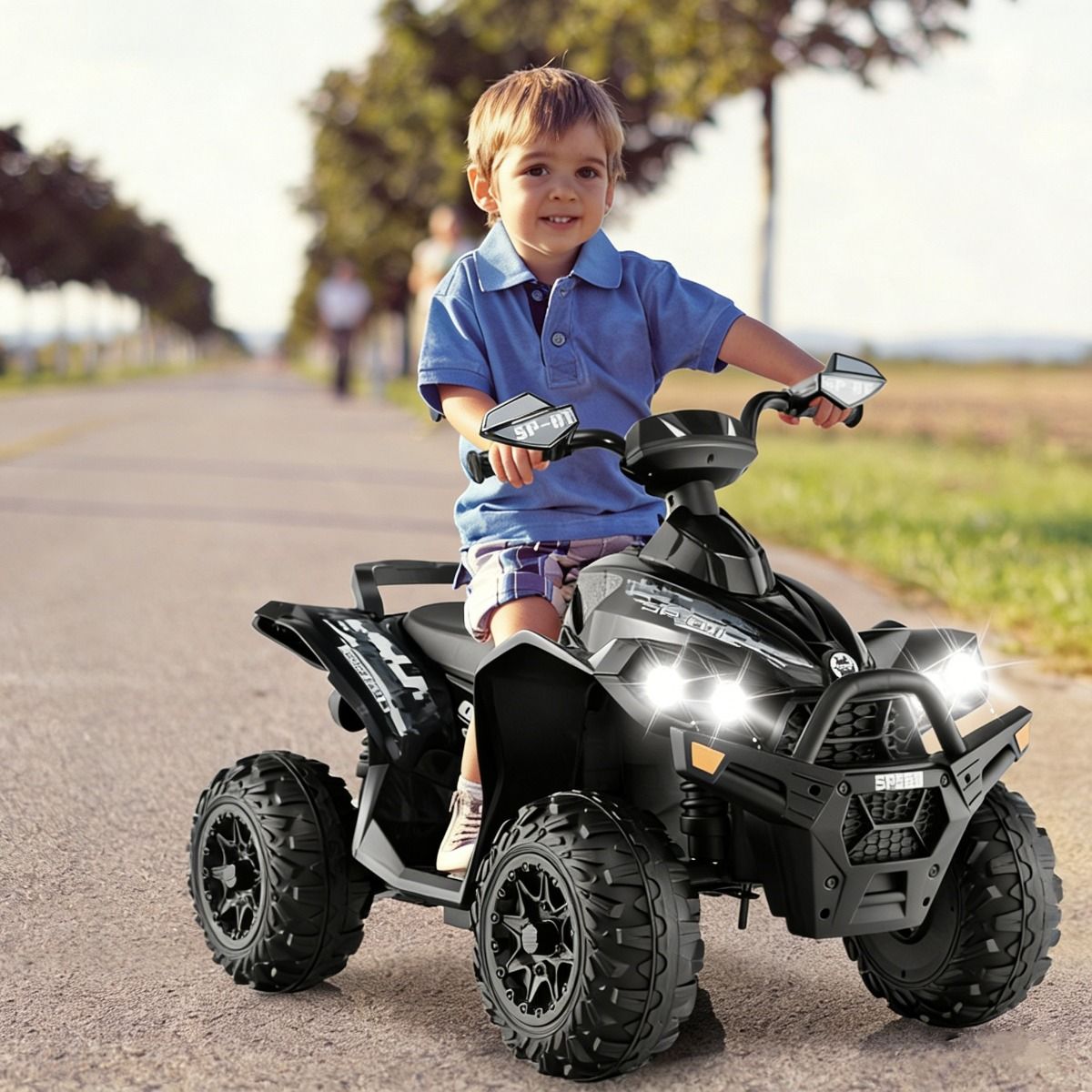Coast Elektrische kinderquad - met muziek, claxon en LED-koplamp - zwart