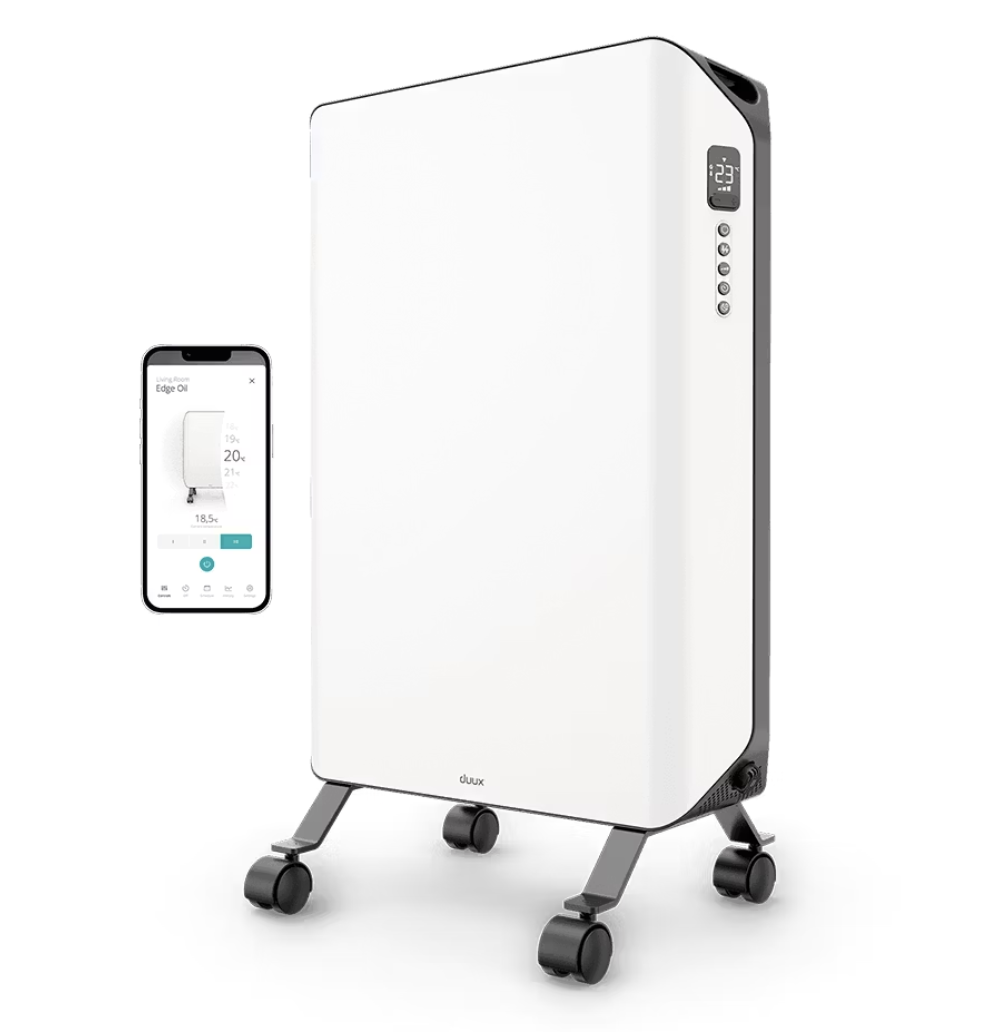 Duux Edge Oil Oliegevulde Radiator 1500 W – Slim Verwarmen met Ventilator – Wit – 46 x 32 x 71 cm