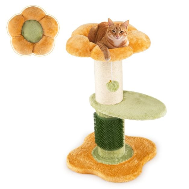 Coast Bloem Kattenboom – Kleine Krabpaal met Pluche Zitplek 40 x 40 x 69 cm – Geel