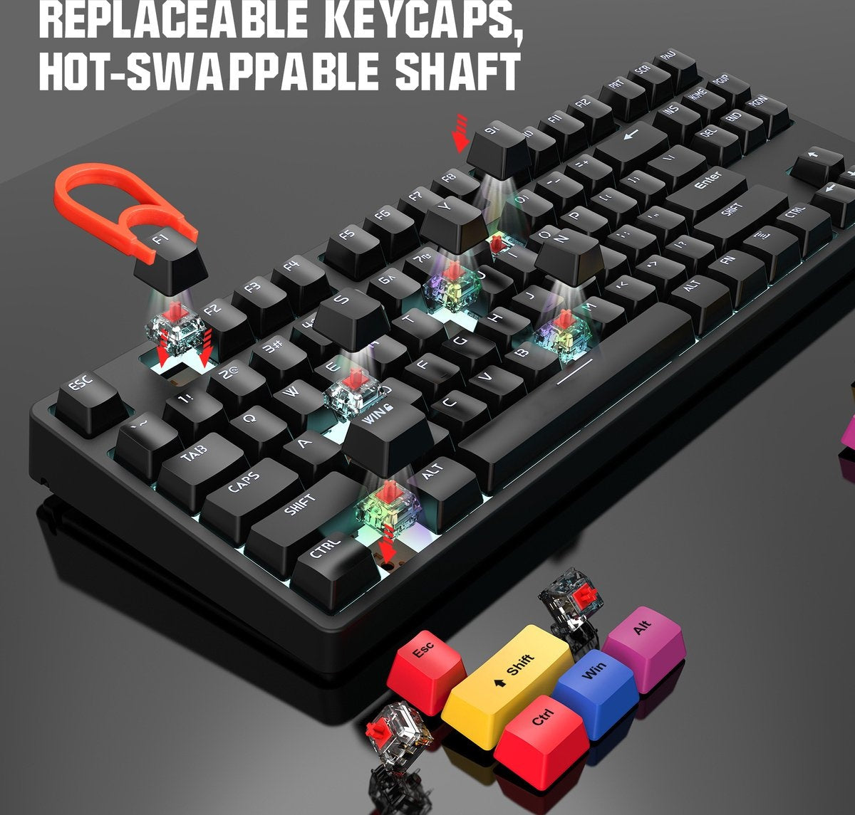 HXSJ L600 Bedraad Mechanisch Gaming Toetsenbord - QWERTY - 87 Toetsen - Rode Schakelaar - Zwart