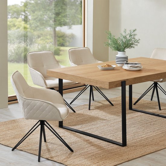 Eetkamerstoel / Draaistoel / Kuipstoel Clyde - Beige - Metalen onderstel