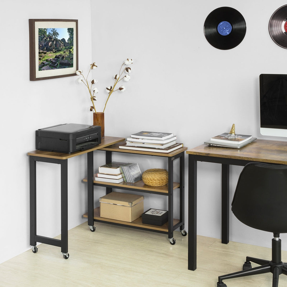 SoBuy Draaibare Bijzettafel met Wielen - 133x30x69 cm