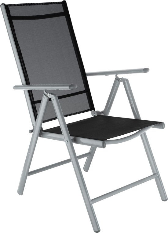 tectake® zitset aluminium klapstoelen, loungeset met 6x stoelen en 1x glazen tafel eettafel, tuinmeubelset weerbestendig voor het balkon, tuinstoelen, terrasmeubilair, ligstoel - zilver