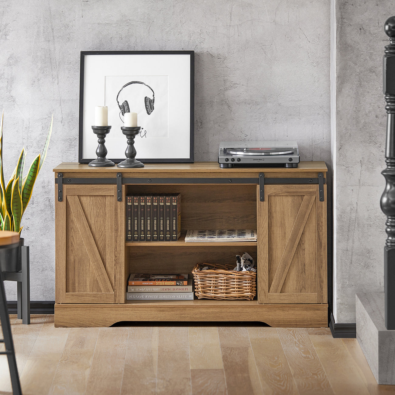 SoBuy FSB60-BR Opbergkast Met Schuifdeur - Landelijk - 120 x 40 x 70 cm