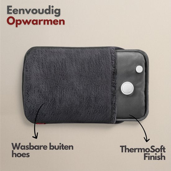 Coozie Elektrische Kruik XL – 1,65L – met ThermoSoft Hoes van Pluche – Verwarmende Zachte Warmwaterkruik – Warmtekruik – Antracietgrijs