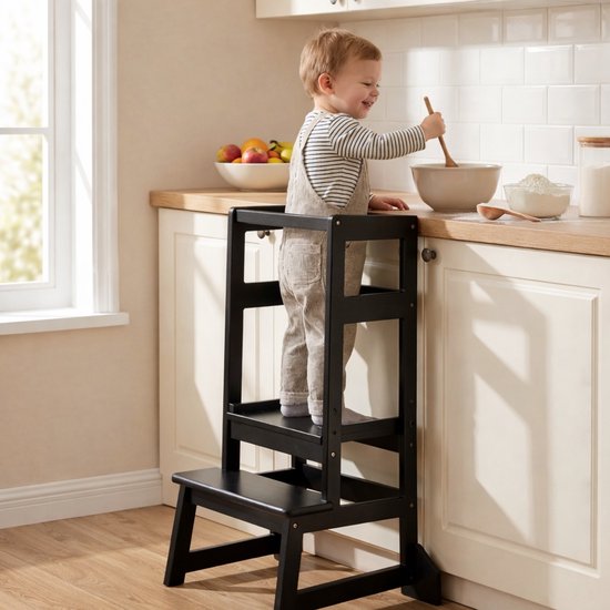 Oemmie Leertoren - Learning Tower - Montessori Leertoren - Leertoren keukenhulp - Leer Toren - Opstapje - Kindertrapje - Zwart