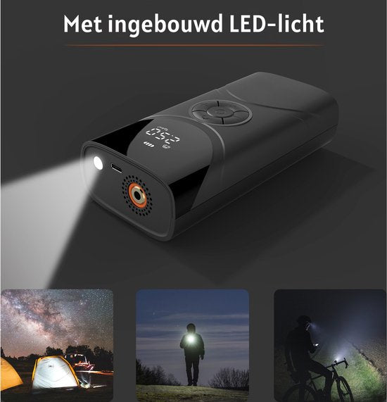 Draagbare luchtcompressor - elektrische fietspomp - bandenpomp voor auto, motor, fiets, bal, luchtbed - Krachtig: 6.000 mAh