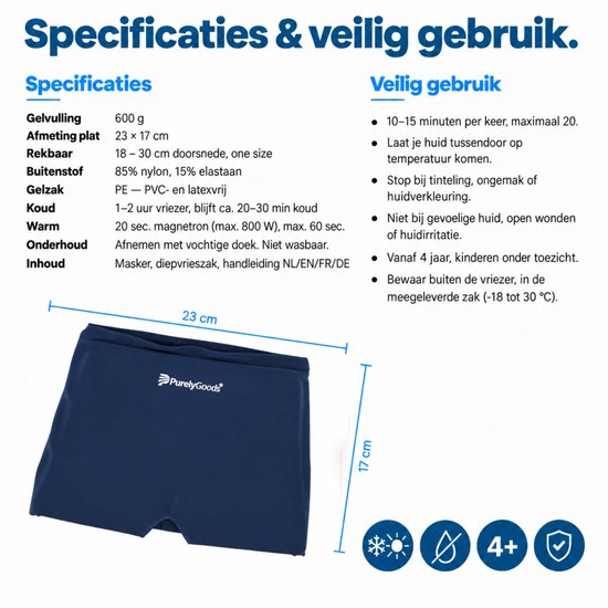 PurelyGoods® Migraine Masker 600 g - Coldpack met Diepvrieszak - Blauw