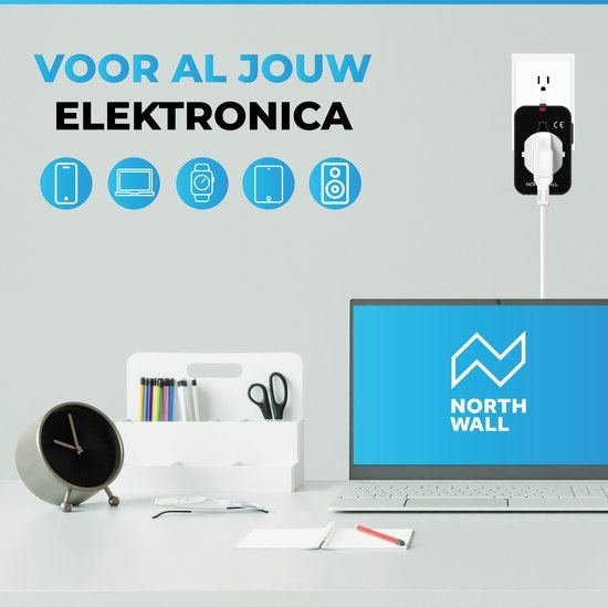 Northwall Universele Wereldstekker met 2 Fast Charge USB Poorten - Internationale Reisstekker voor 150+ Landen - Engeland, Amerika, Zuid Afrika, USA, Italië, Uk, Australië, India, ...