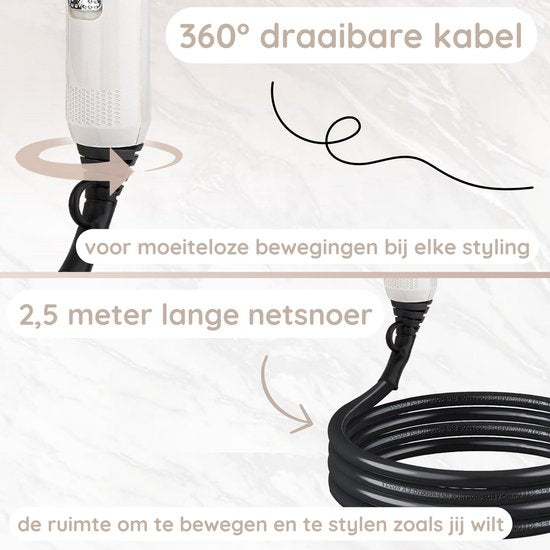 Sansbeauté® Föhn met Diffuser – Ionische Haardroger – Borstel - Reisföhn - 3 Opzetstukken - Krullen – Coolshot – 3 Standen – Haarföhn met Diffuser – Hair Dryer - 2000W - Wit