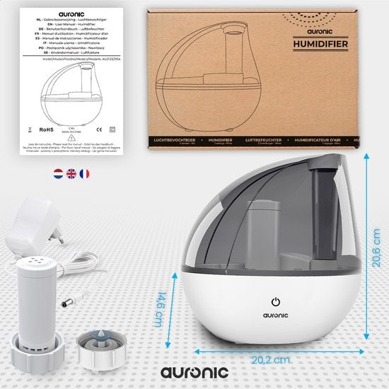 Auronic Luchtbevochtiger - Geschikt voor Babykamer & Slaapkamer - Wit - Inclusief Waterfilter