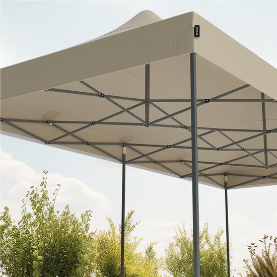 LifeGoods Partytent - Opvouwbaar - 3x6 m - Easy Up - Paviljoen - Waterdicht - Draagtas met Wieltjes - Beige