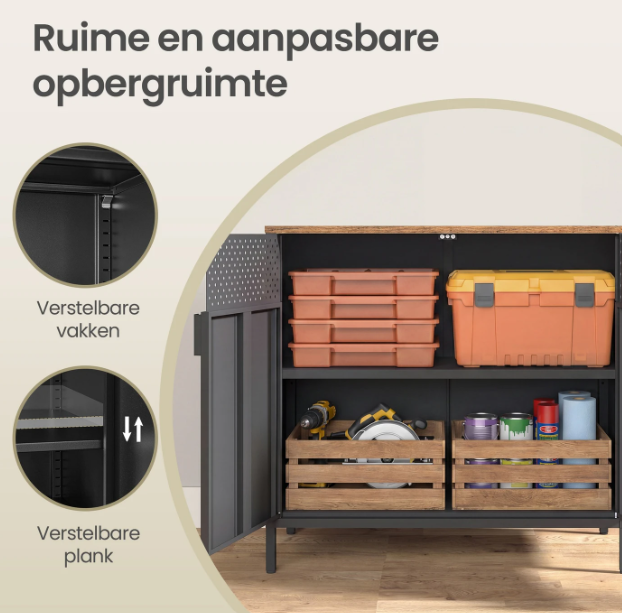 Joyfurnos Zwarte Opbergkast met Deur & Verstelbare Plank - 80 x 40 x 76 cm