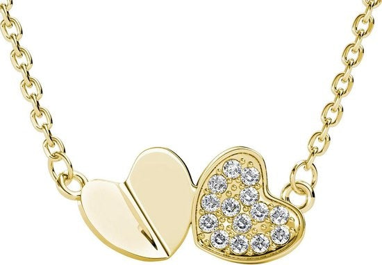 Yolora Dames Ketting met Hanger - Hartjes - Kalpa Camaka Kristallen - Goudkleurig - 18K Geelgoud Verguld - Vrouwen Collier Goud - Sieraden - Halsketting - Luxe Giftbox - Geschenkdoos - Cadeau doos - Geschenkverpakking - Mooie Cadeauverpakking