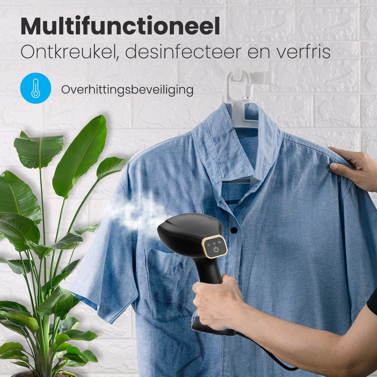 Auronic - Kledingstomer –  Incl. 2 Opzetstukken – 300ml - 1500 W – 17,8 x 10,2 x 25,4 cm – Zwart