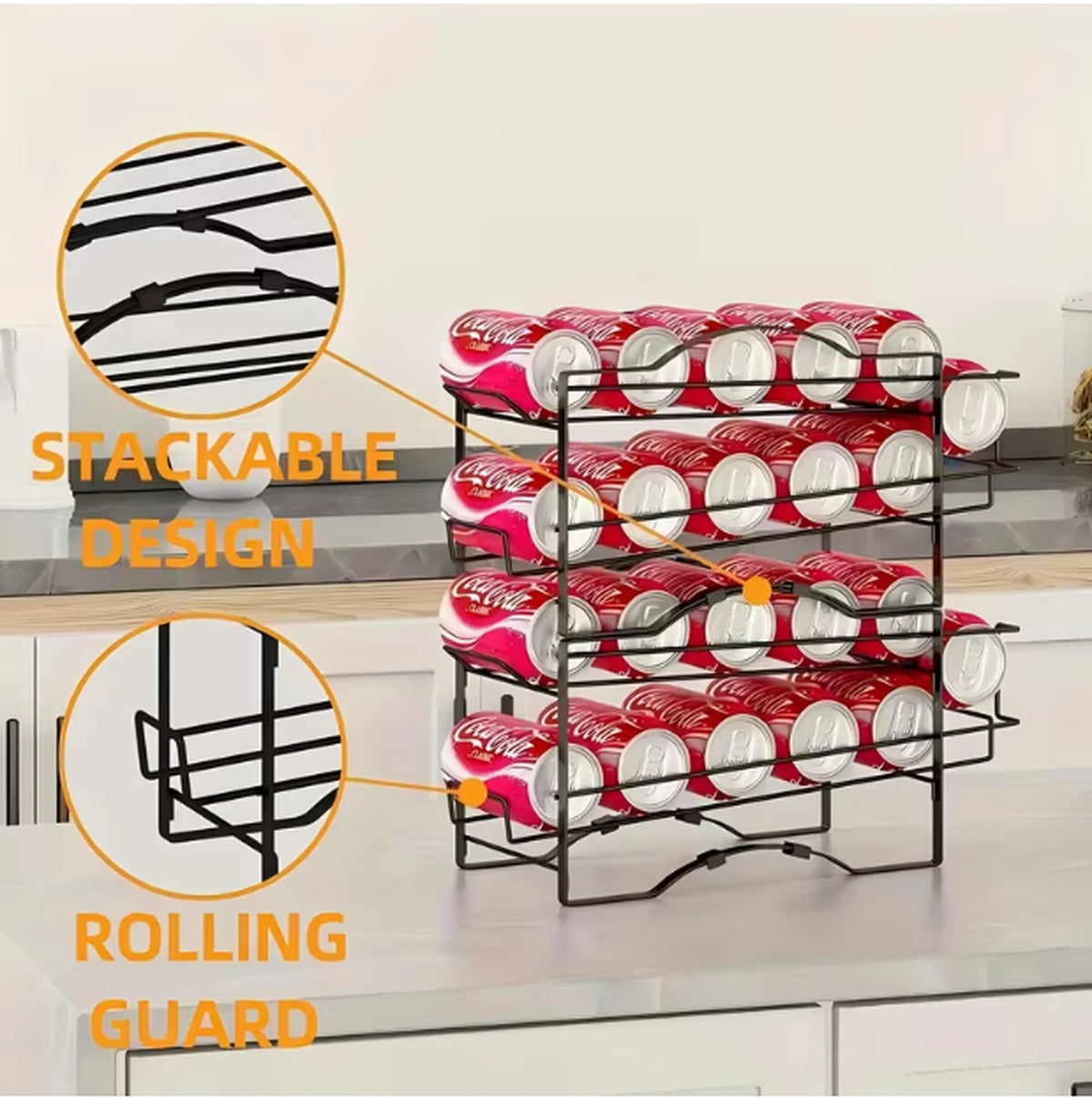 SRD Zwart Cola Rek 2-delige Set - IJzer - Keuken Organizer - Voor Blikjes en Voorraad