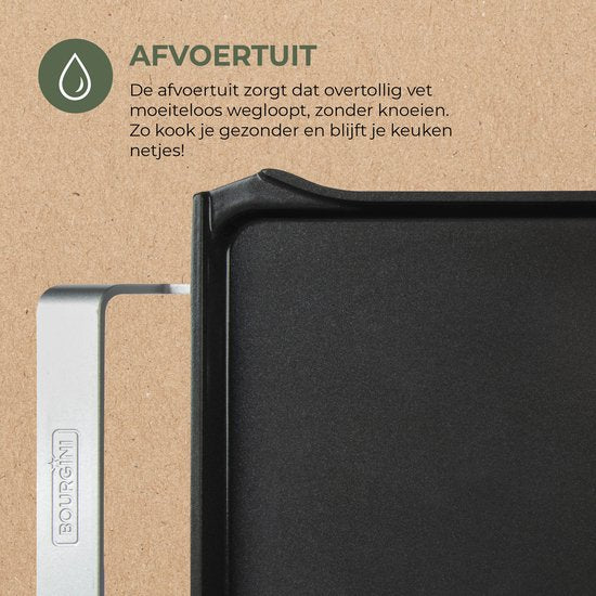 Bourgini Elements - Grillplaat - Bakplaat - PFAS-Vrije keramische anti aanbaklaag - 46 x 26 cm - 4-6 personen - GRS gecertificeerd gerecyclede materialen