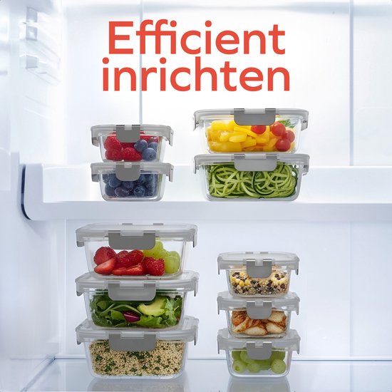 KitchenBrothers Meal Prep Bakjes - Vershoudbakjes Set - Luchtdicht - BPA-vrij - 1L en 370ml - Glas - 10 Stuks
