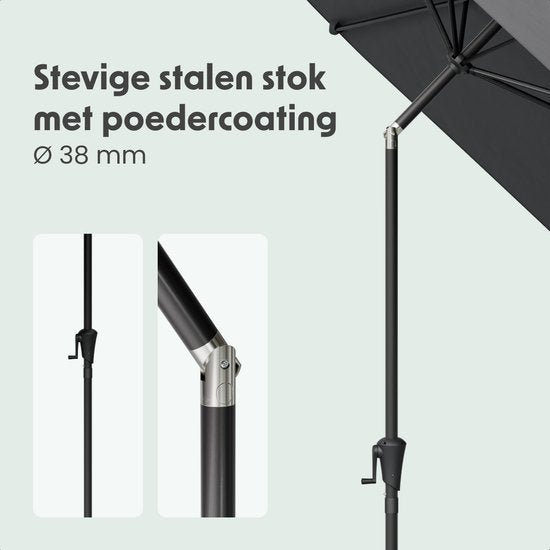 LifeGoods Parasol - Tuin - Ø350 cm - 30° Kantelbaar - Waterdicht - UPF50+ - Donkergrijs