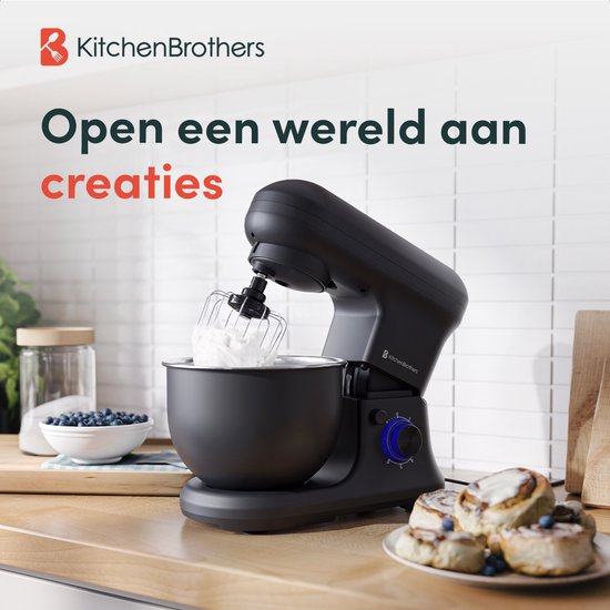 KitchenBrothers Keukenrobot - 5L - Mixer met Mengkom - 1200W - Matzwart