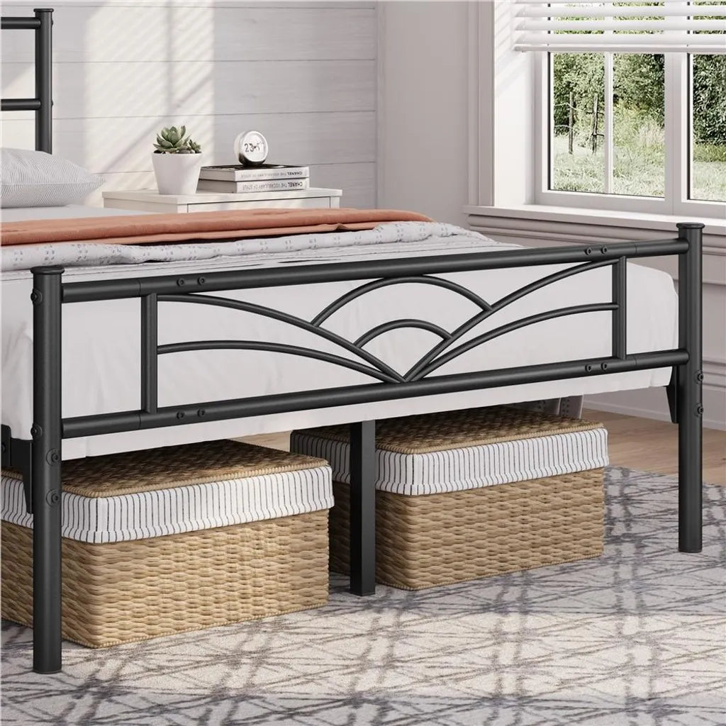 Yaheetech Metalen Bedframe - Wolkenpatroon - Lattenbodem - 140 x 200 cm - 32 cm Opbergruimte - Zwart
