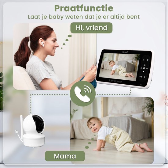 Saaf Babyfoon - Incl. Camera en Monitor - Bestuurbaar/kantelbaar - Praatfunctie - 5" Scherm