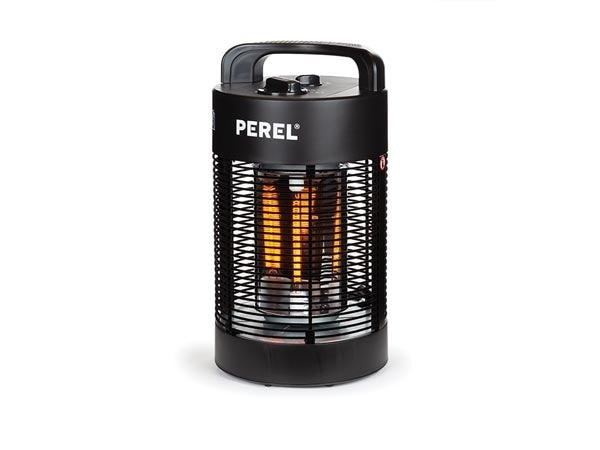 Perel Mobiele terrasverwarmer, 700 W, carbon, met kantelbeveiliging, 2 warmteniveaus, oscillerend, plensdicht, metaal, zwart