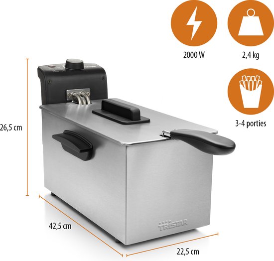 Tristar Frituurpan 3 liter - FR-6946 - Frituese 2000W - Koud zone - RVS