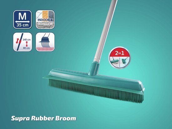 Leifheit Classic Suprabezem - rubberen bezem met telescoopsteel - 80-140 cm steellengte - 35 cm veegbreedte