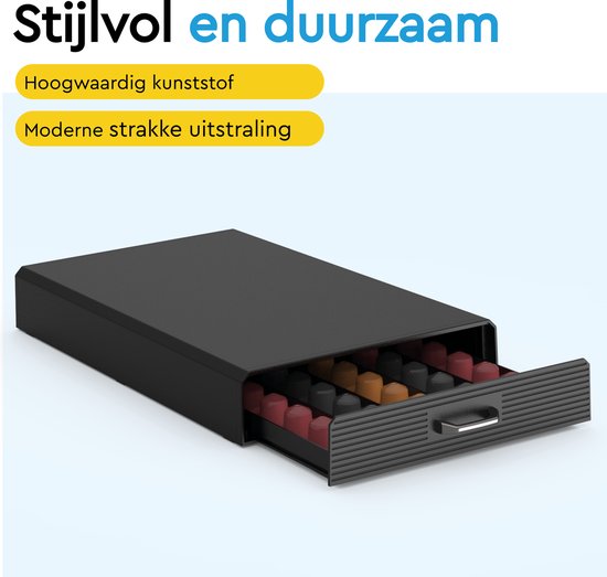 BRASQ CD100 Koffiecapsulehouder met Lade – Voor 50 Nespresso Capsules – Zwart