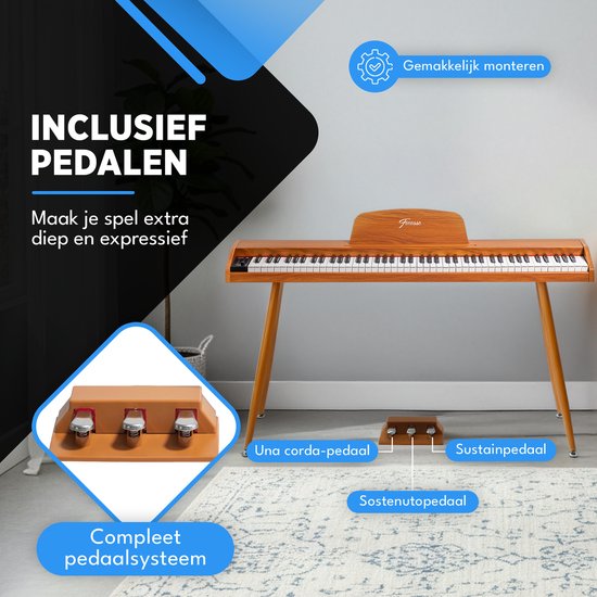 Finesse Digitale Piano - 88 Gewogen Toetsen - met Pedalen & Kruk - Keyboard Piano - Elektrische Piano - Volwassene & Kind