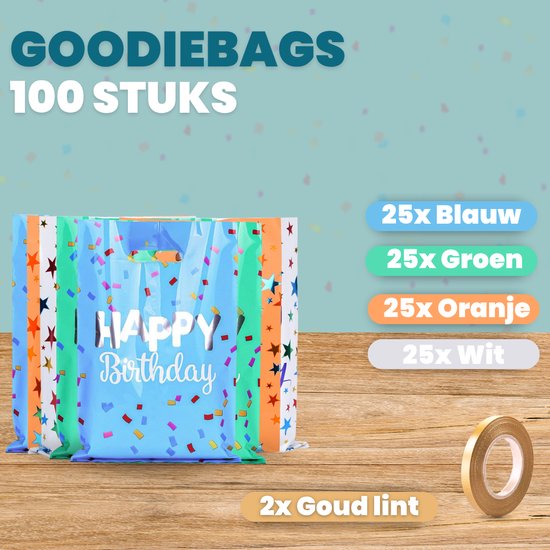 Feestio Uitdeelzakjes 100 Stuks - 17 x 25 cm - Snoepzakjes - Traktatie Zakjes Kinderfeestje - Cadeauzakjes Cadeautasjes - Verjaardag