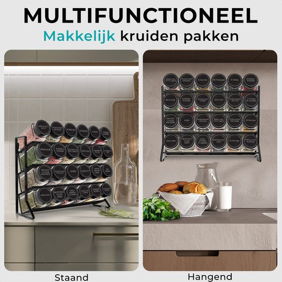 Soothe Kruidenrek Staand en Ophangbaar voor 24 Kruidenpotjes - 4 Lagen - Kruiden Organizer - Kruidenrekken - Kruidenrekje - Zwart