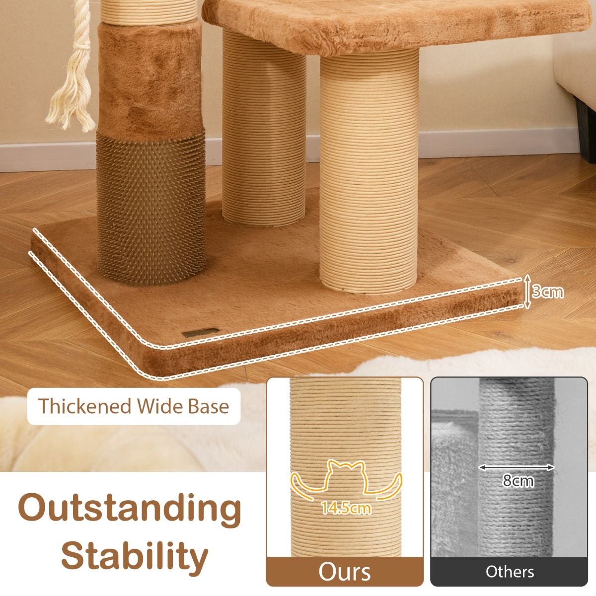 Coast Kattenboom - krabpaal met gevoerde zitstokken - uitneembaar kattenbed - karamel en wit - 164 cm