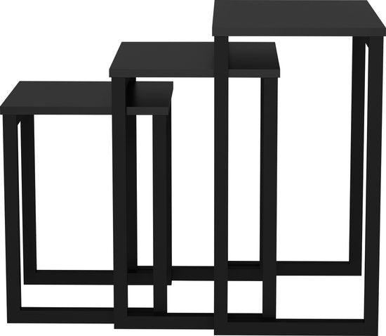 Stoere Industriële Zwarte Bijzettafel Set van 3: Ruimtebesparing met Stijl