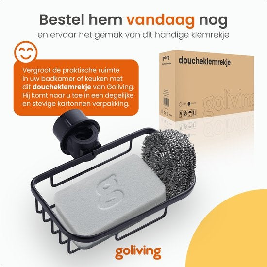 Goliving Doucherek hangend - Doucherekje - Zonder Boren - Keukenrek - Gootsteen Organizer - Badkamer Accessoires - 19,5 cm - Set van 2 - Zwart