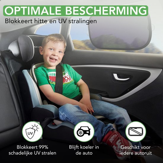 Travelhawk Zonnescherm Auto Baby - 2 Stuks - Zonwering Auto - UV Protectie voor Baby en Kind - Zonwering Zijruiten - Zelfklevend - Zwart