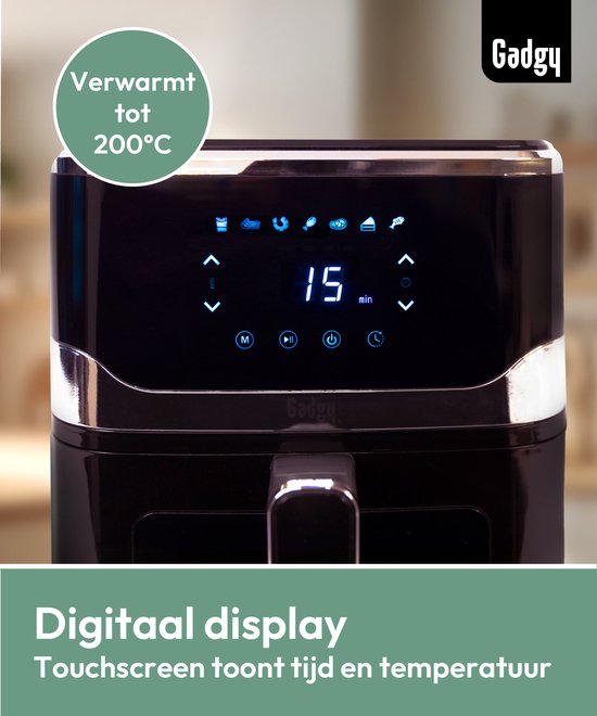 Gadgy Airfryer 5L met Kijkvenster – 1400W – Digitale Heteluchtfriteuse – 7 Voorgeprogrammeerde Programma’s – Touchscreen – Tot 200°C – Gezond Frituren Zonder Olie