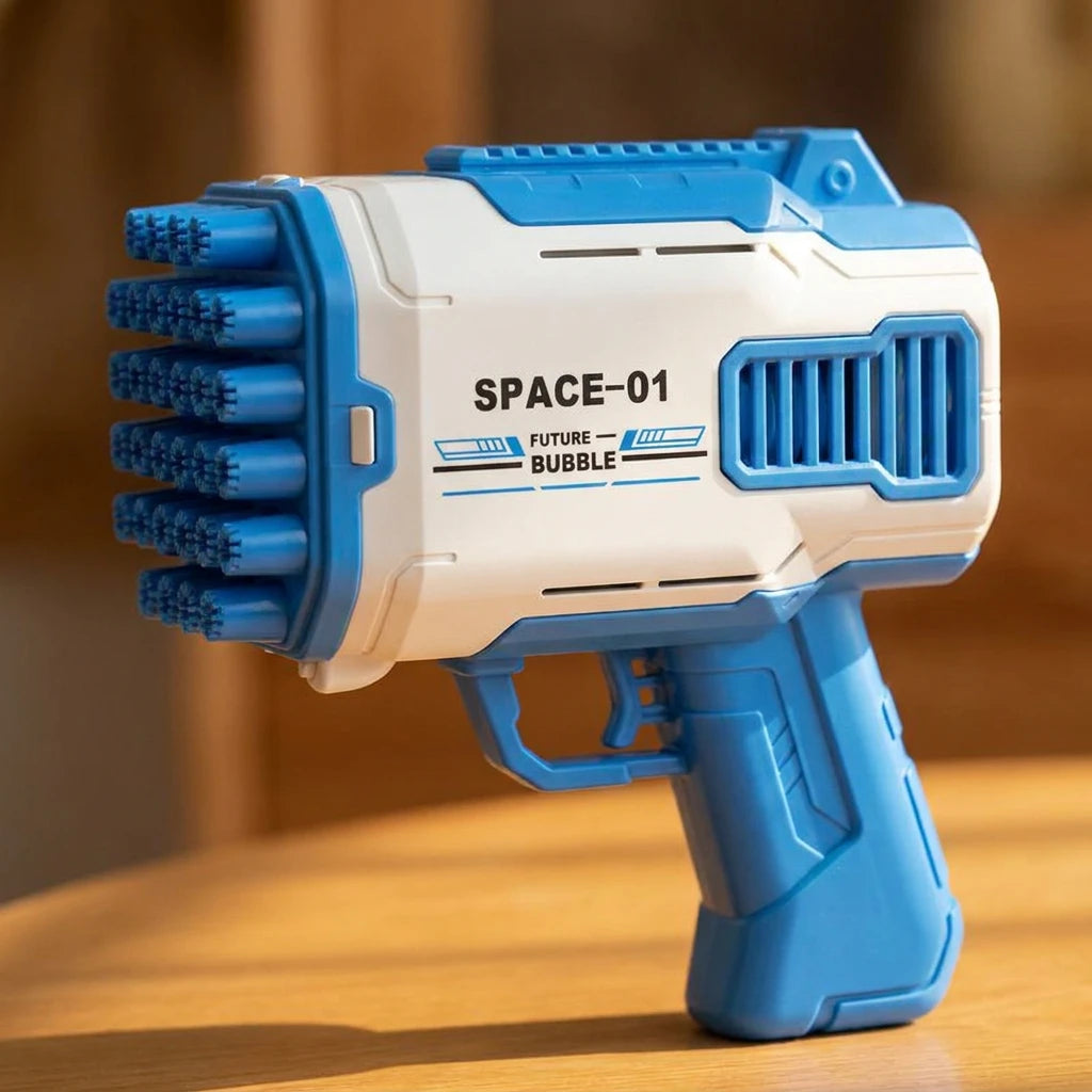 Draagbare - handzame automatische zeepbellenspuit - blauw-wit - elektrische zeepbellenspuit
