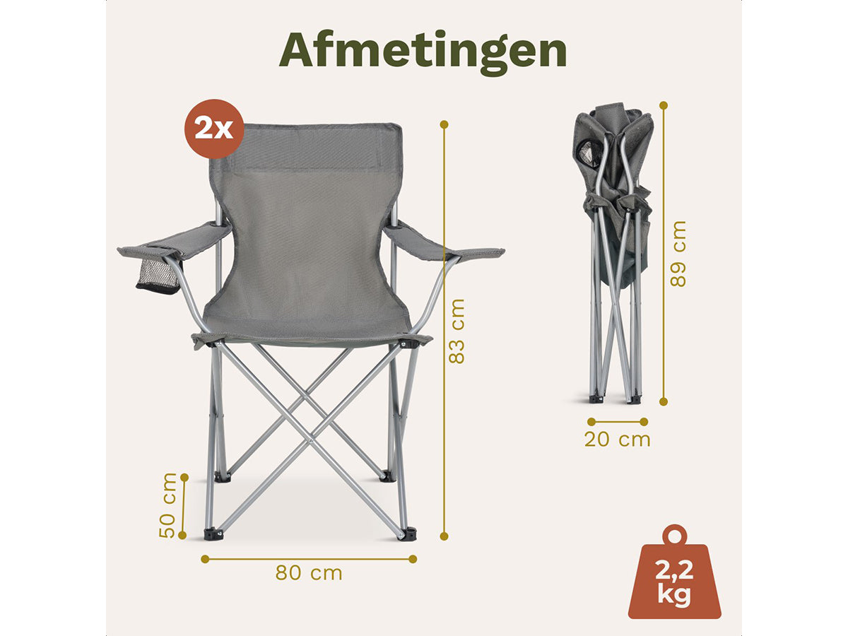 Trvlmore Campingstoelen Basic Set van 2 - Zwart - 2,2 kg per stoel - Draagvermogen 120 kg
