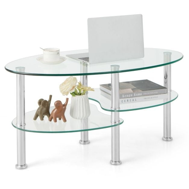Coast Salontafel - 3 Laags - Gehard Glas - Modern - 89 x 50 x 45 cm - Wit