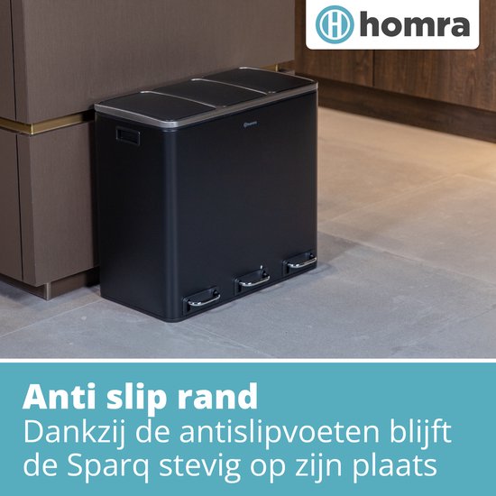 Homra Sparq Pedaalemmer 54 Liter - Zwarte Prullenbak 3 vakken - Trio Prullenbak 3 X 18 Liter - Prullenbak Afvalscheiding - Vuilnisbak voor huishouden en kantoor - Recycle Vuilbak keuken Afvalemmer - Afvalscheidingsprullenbakken
