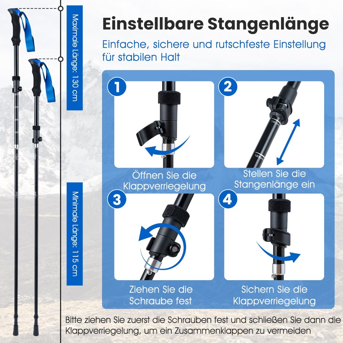 Coast Opvouwbare Wandelstokken - met snelvergrendeling - verstelbaar voor 166-195 cm - blauw