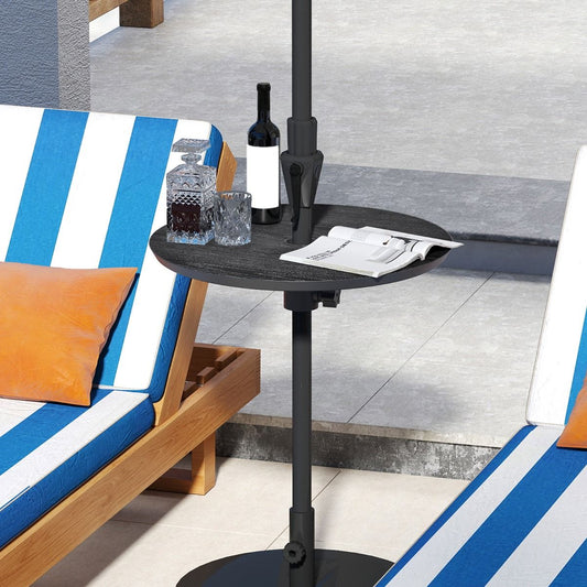 Costway Verstelbare Parasoltafel 50 cm – Rond HDPE Tafelblad met Parasolgat – 38-48 mm – Koffie/Wit/Zwart