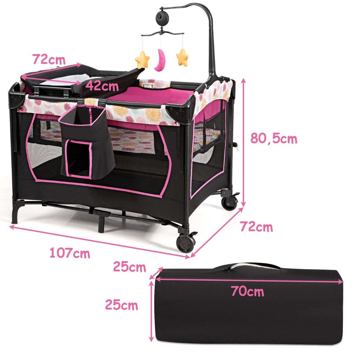 Coast babybed 4 in 1 opvouwbaar reisbed en zijbed & commentaar en playpen zwart+roze