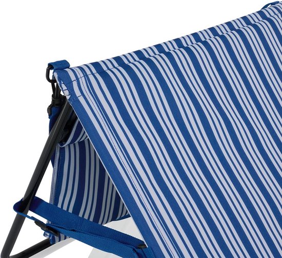 Campart Strandstoel en Strandligbed BE-0421 - Stretcher en Stoel Inklapbaar - Strandmat met verstelbare rugleuning - Met afneembaar hoofdkussen - Blauw Wit