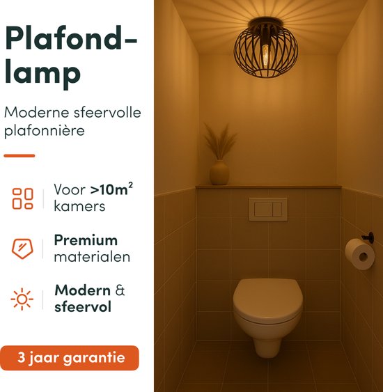 Nolt Plafondlamp - Plafonniere E27 Lamp - Industrieel - ⌀ 25cm - Zwart