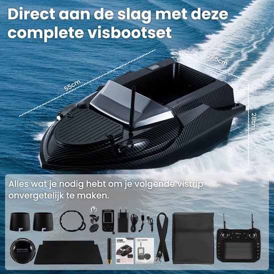 Voerboot T70 - met GPS en Fish Finder - Voerboot Karper - Tot 3kg Laadvermogen - Baitboat - 800m Bereik - Zwart - van Faas