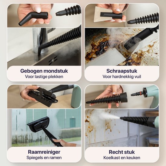 LUMAN 16 in 1 Stoomreiniger C3 - Stoomvergrendelingsfunctie - Handstoomreiniger - Handstomer - Vlekkenreiniger - Tapijtreiniger - Incl. Opbergtas en 16 Opzetstukken - 1050 Watt - 450 ML - Groen