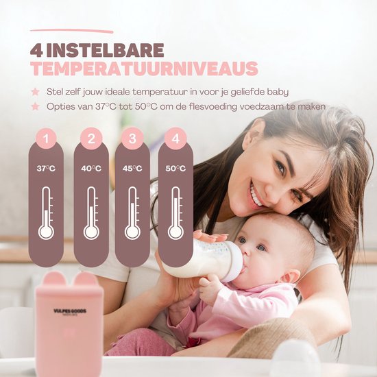 Vulpes Goods® Flessenwarmer – Draadloos  – 8800 mAh – 8 x 8 x 10 cm – Roze
